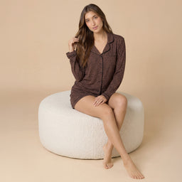 Aria - Slim Notch Collar Long Sleeve Short PJ Set Aria - Slim Notch Collar Long Sleeve Short PJ Set in Wild Espresso