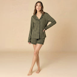 Aria - Slim Notch Collar Long Sleeve Short PJ Set Aria - Slim Notch Collar Long Sleeve Short PJ Set in Wild Olive