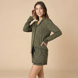 Aria - Slim Notch Collar Long Sleeve Short PJ Set Aria - Slim Notch Collar Long Sleeve Short PJ Set in Wild Olive