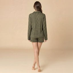 Aria - Slim Notch Collar Long Sleeve Short PJ Set Aria - Slim Notch Collar Long Sleeve Short PJ Set in Wild Olive