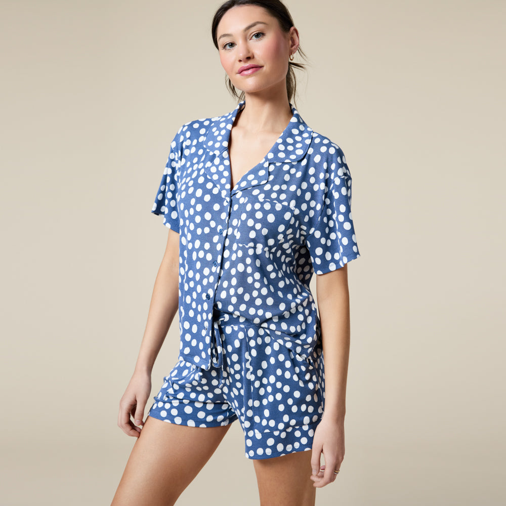 Caftan Top Short PJ Set Caftan Top Short PJ Set in Indigo Dot