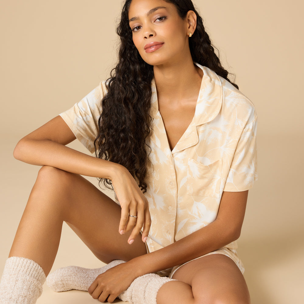 Caftan Top Short PJ Set Warm Sand Floral