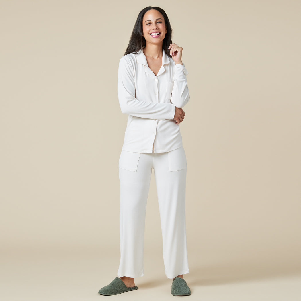 Aria - Slim Notch Collar PJ Set Aria - Slim Notch Collar PJ Set in Almond