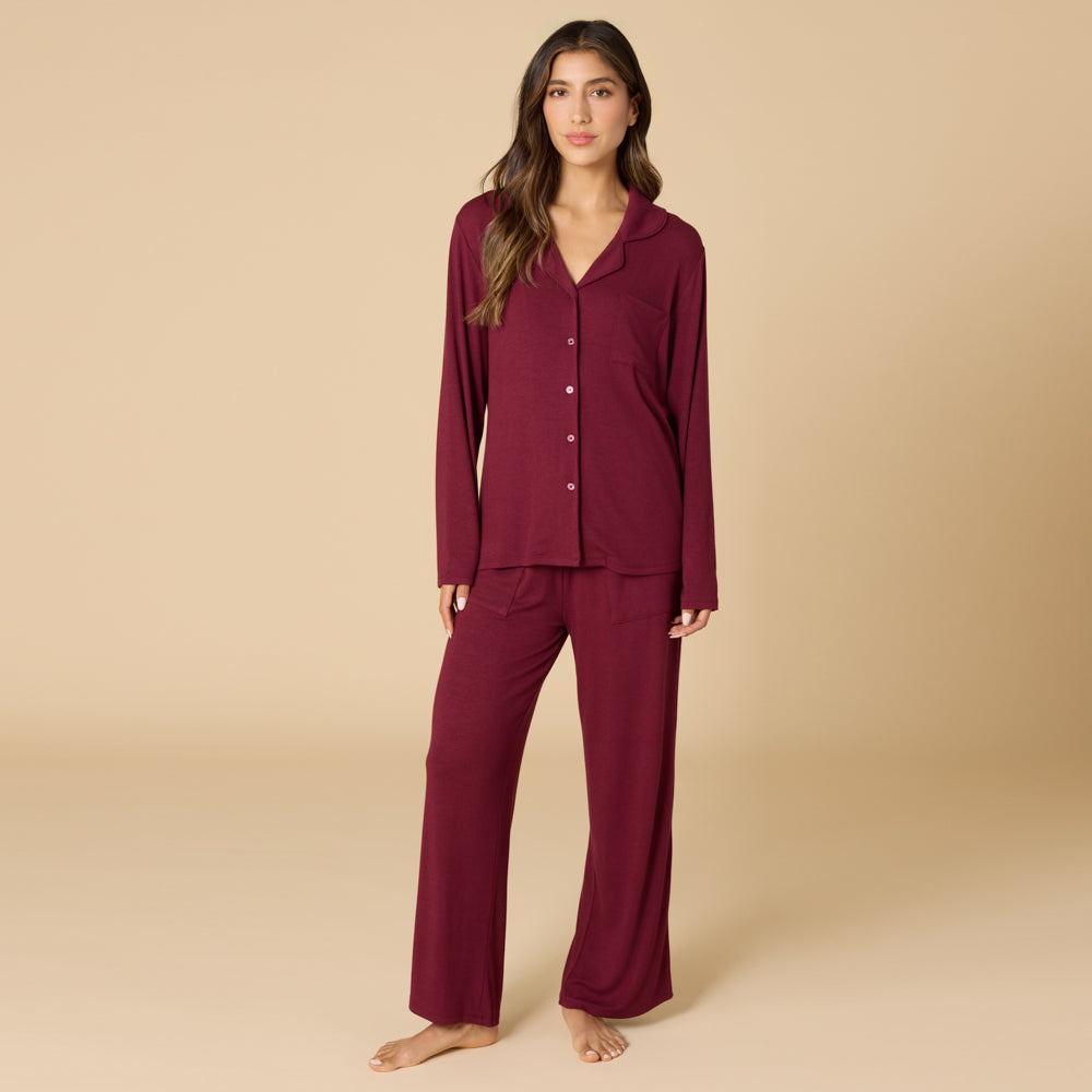 Aria - Slim Notch Collar PJ Set Cherry Cola