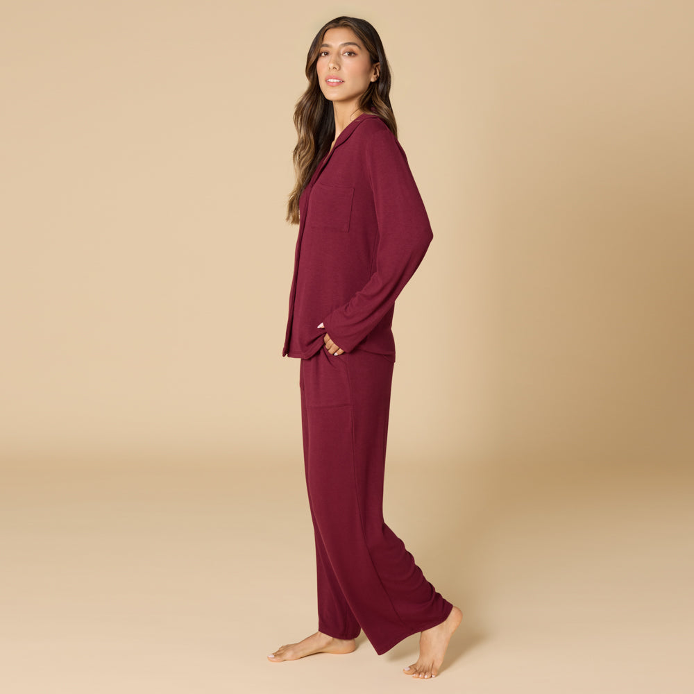 Aria - Slim Notch Collar PJ Set Cherry Cola