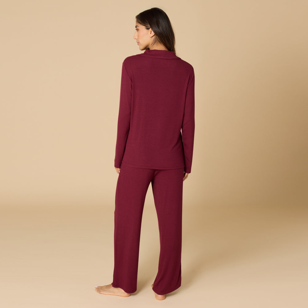 Aria - Slim Notch Collar PJ Set Cherry Cola