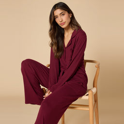 Aria - Slim Notch Collar PJ Set Aria - Slim Notch Collar PJ Set in Cherry Cola