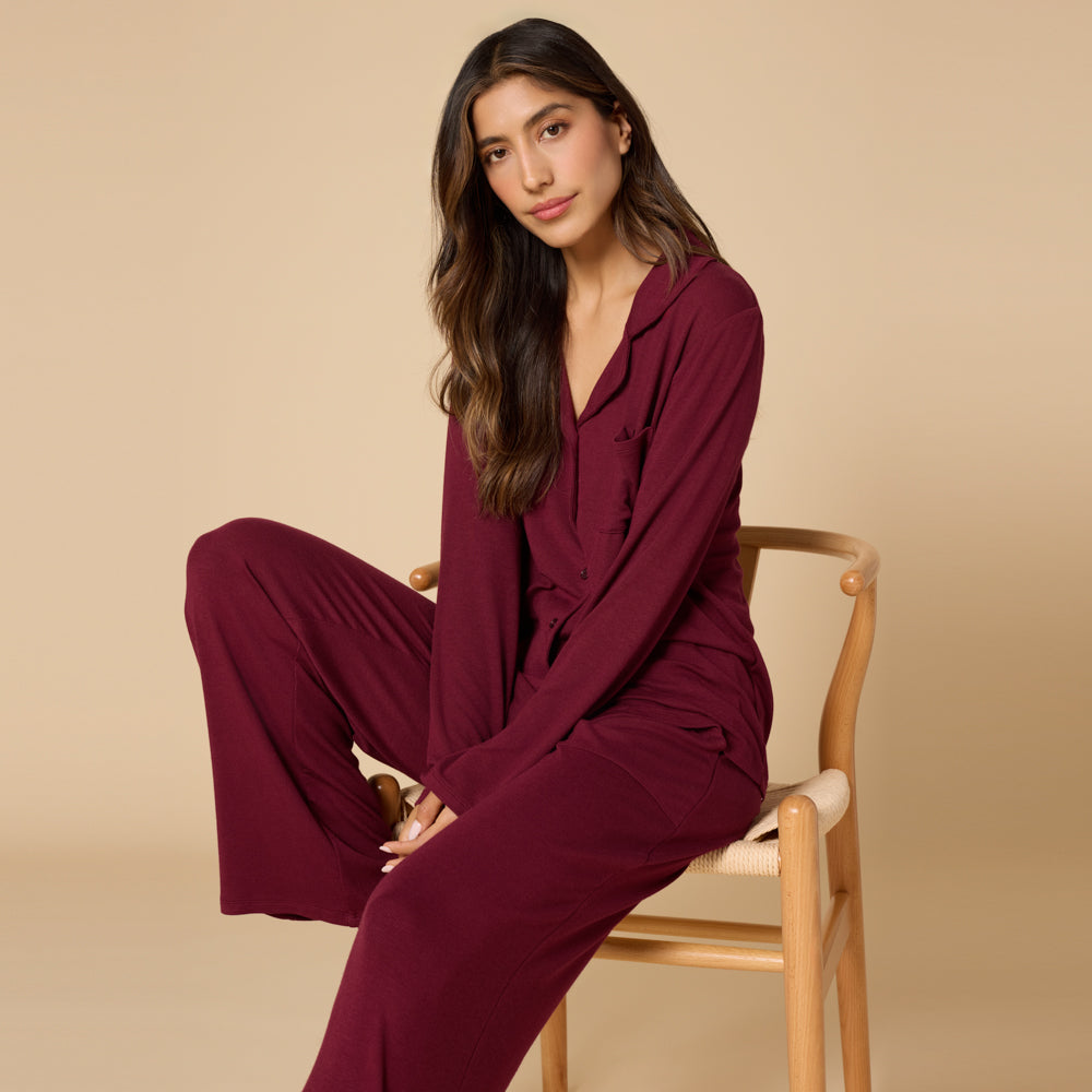 Aria - Slim Notch Collar PJ Set Cherry Cola