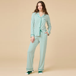 Holiday Stripe Soft Notch Collar PJ Set Holiday Stripe Soft Notch Collar PJ Set in Green Stripe