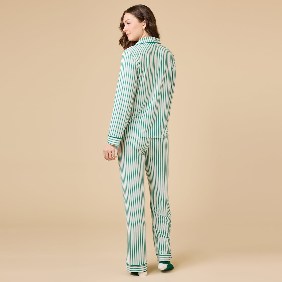 Holiday Stripe Soft Notch Collar PJ Set Holiday Stripe Soft Notch Collar PJ Set in Green Stripe