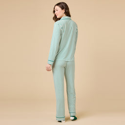 Holiday Stripe Soft Notch Collar PJ Set Holiday Stripe Soft Notch Collar PJ Set in Green Stripe