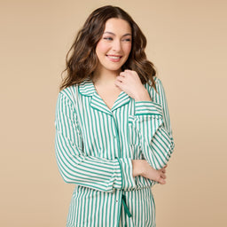 Holiday Stripe Soft Notch Collar PJ Set Holiday Stripe Soft Notch Collar PJ Set in Green Stripe