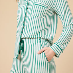 Holiday Stripe Soft Notch Collar PJ Set Holiday Stripe Soft Notch Collar PJ Set in Green Stripe