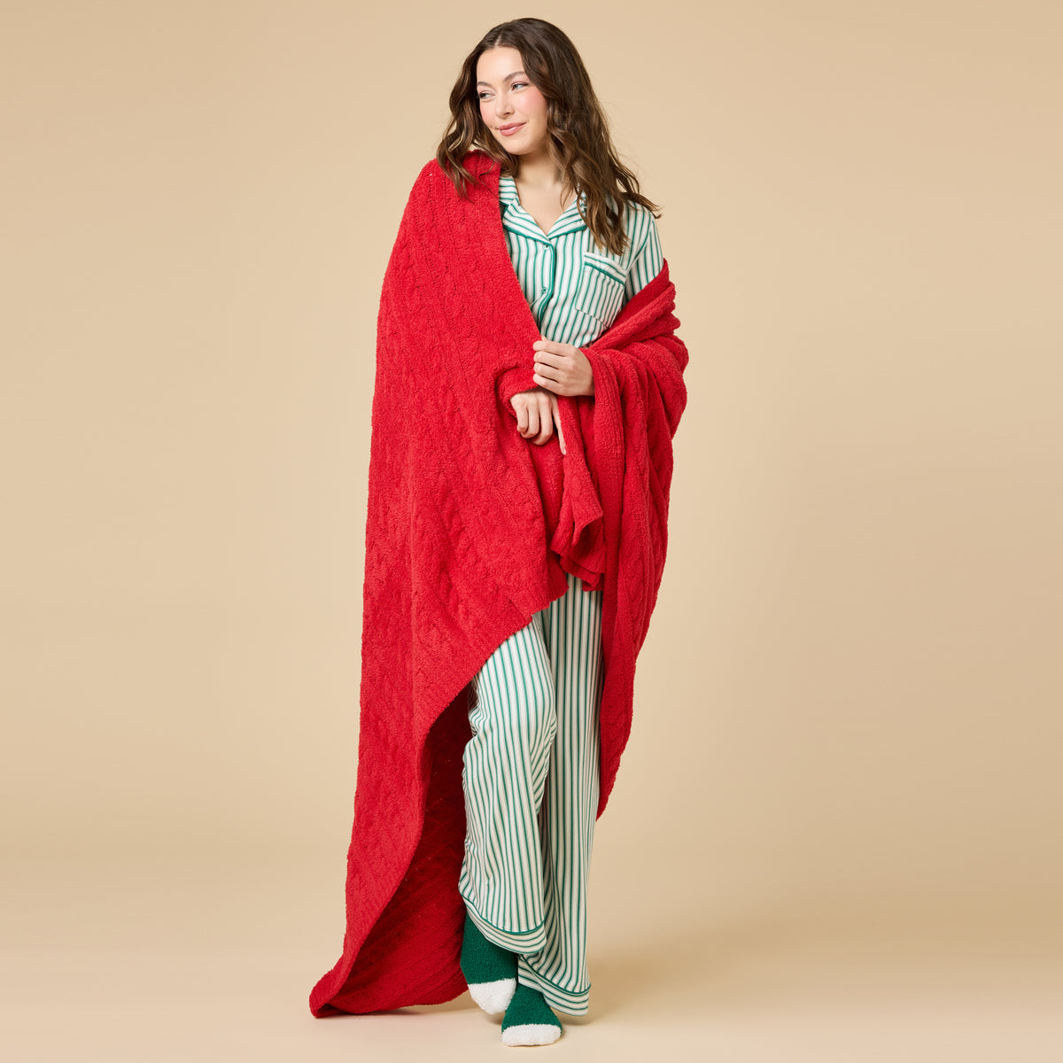Holiday Stripe Soft Notch Collar PJ Set Holiday Stripe Soft Notch Collar PJ Set in Green Stripe