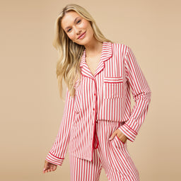Holiday Stripe Soft Notch Collar PJ Set Holiday Stripe Soft Notch Collar PJ Set in Red Stripe