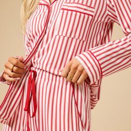 Holiday Stripe Soft Notch Collar PJ Set Holiday Stripe Soft Notch Collar PJ Set in Red Stripe
