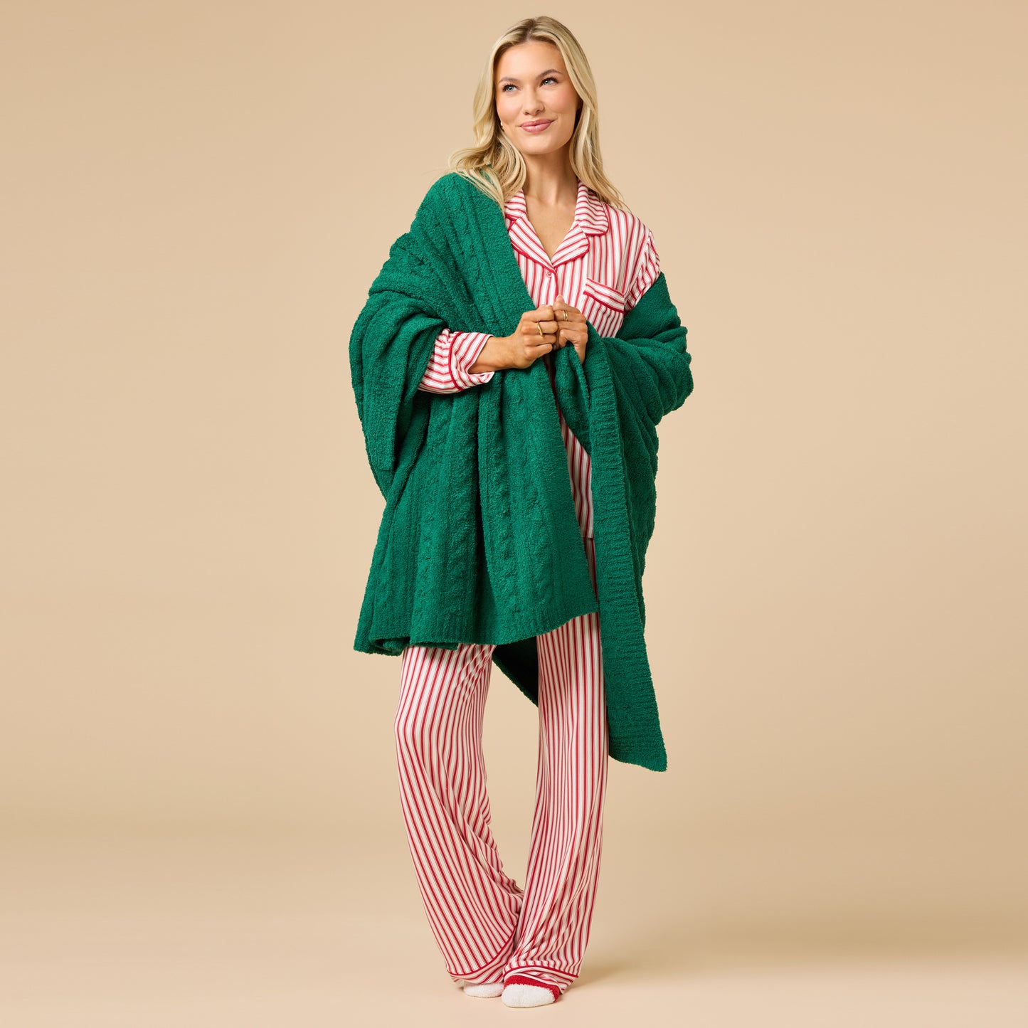 Holiday Stripe Soft Notch Collar PJ Set in Red Stripe