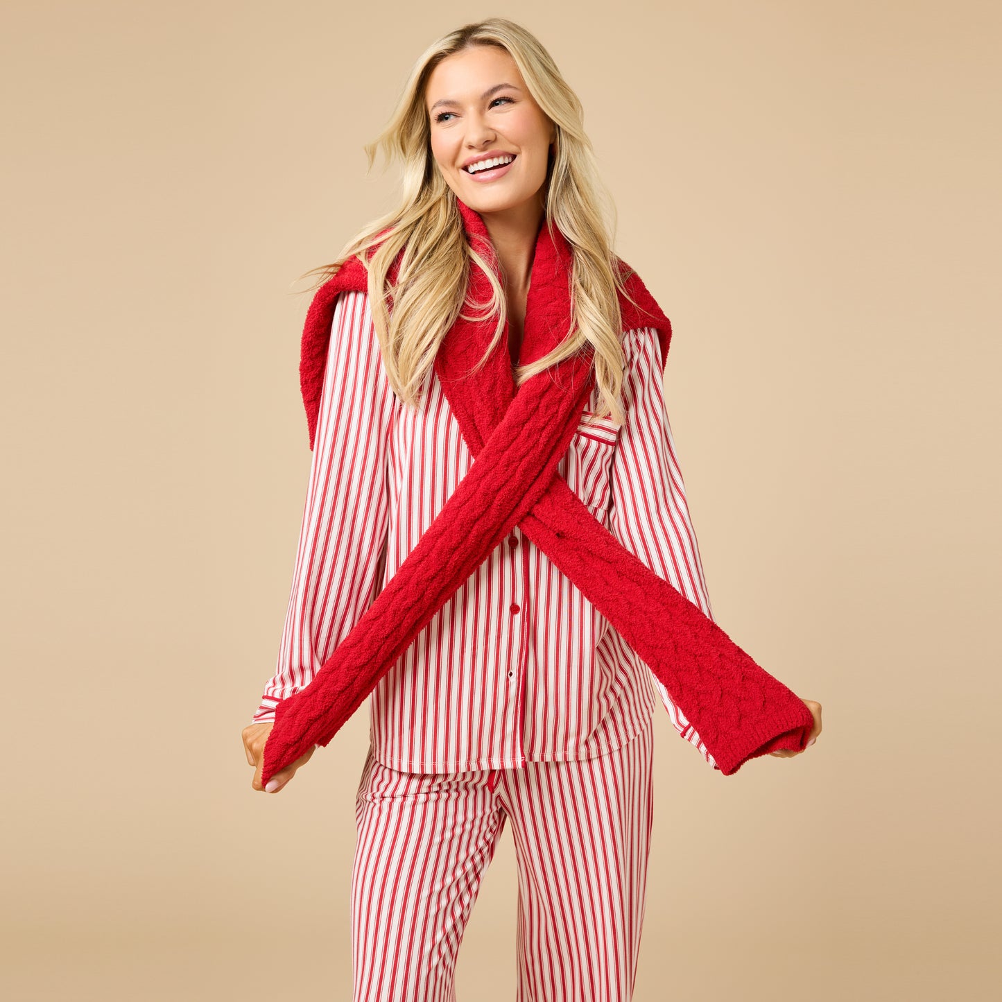Holiday Stripe Soft Notch Collar PJ Set in Red Stripe