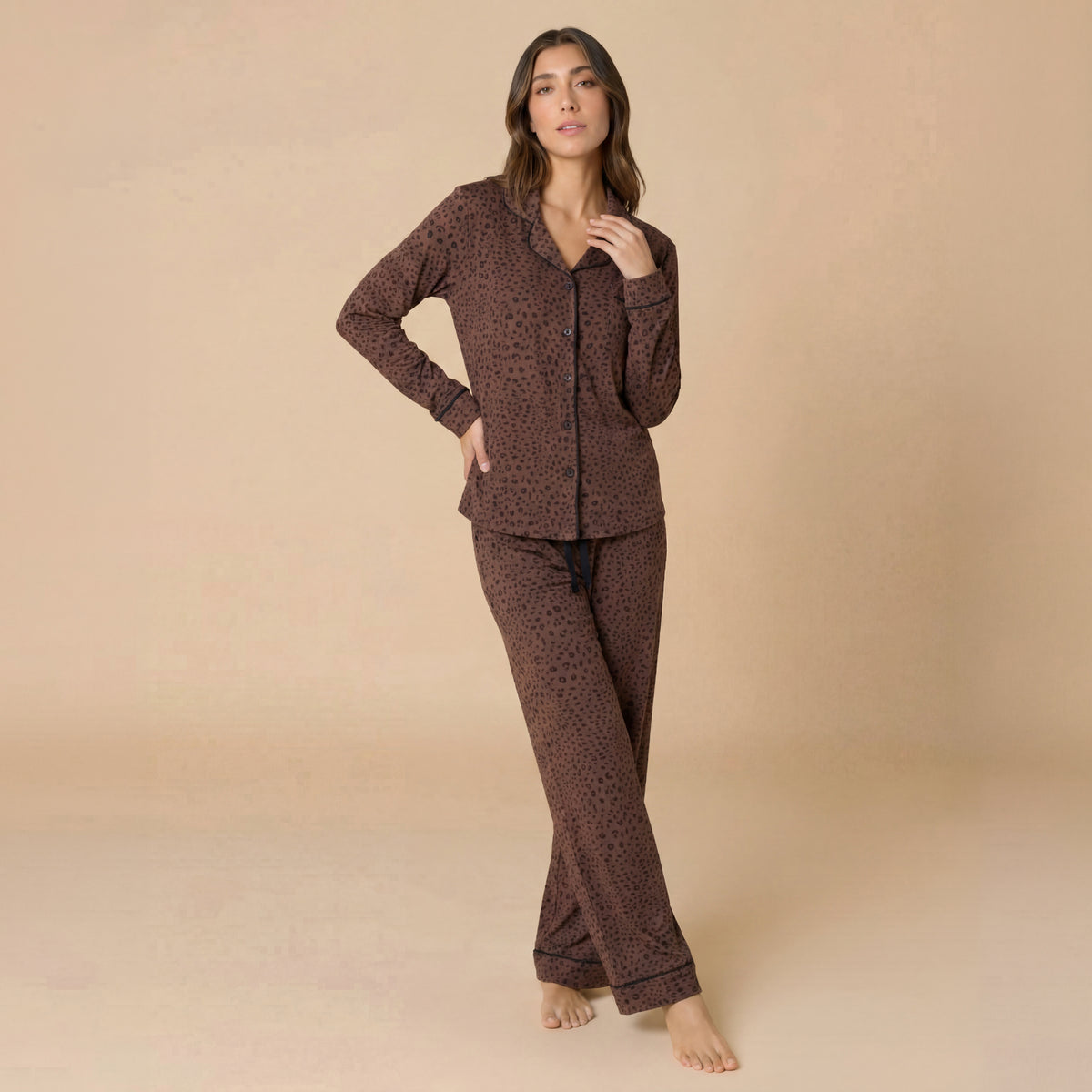 Aria - Slim Notch Collar PJ Set Aria - Slim Notch Collar PJ Set in Wild Espresso