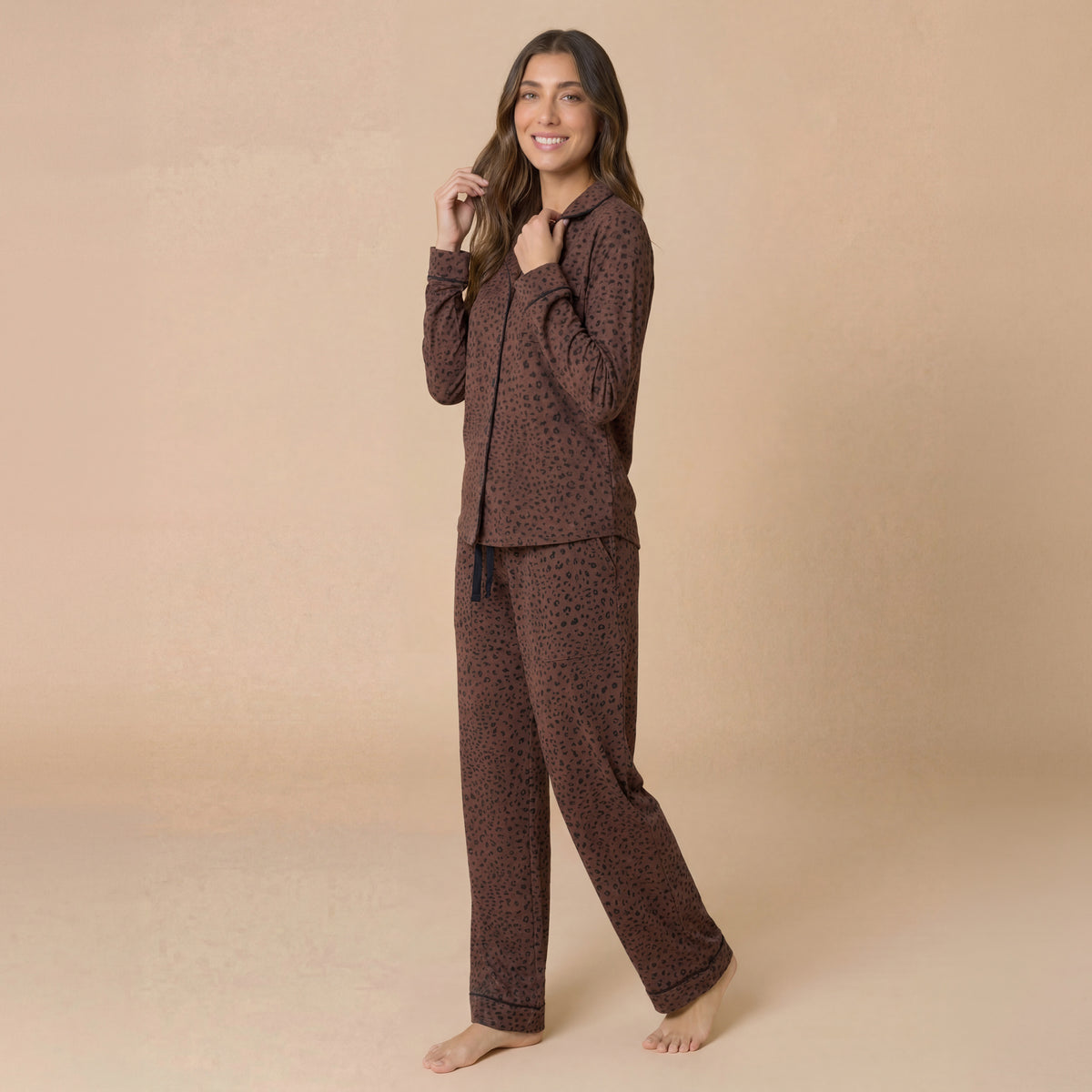 Aria - Slim Notch Collar PJ Set Aria - Slim Notch Collar PJ Set in Wild Espresso
