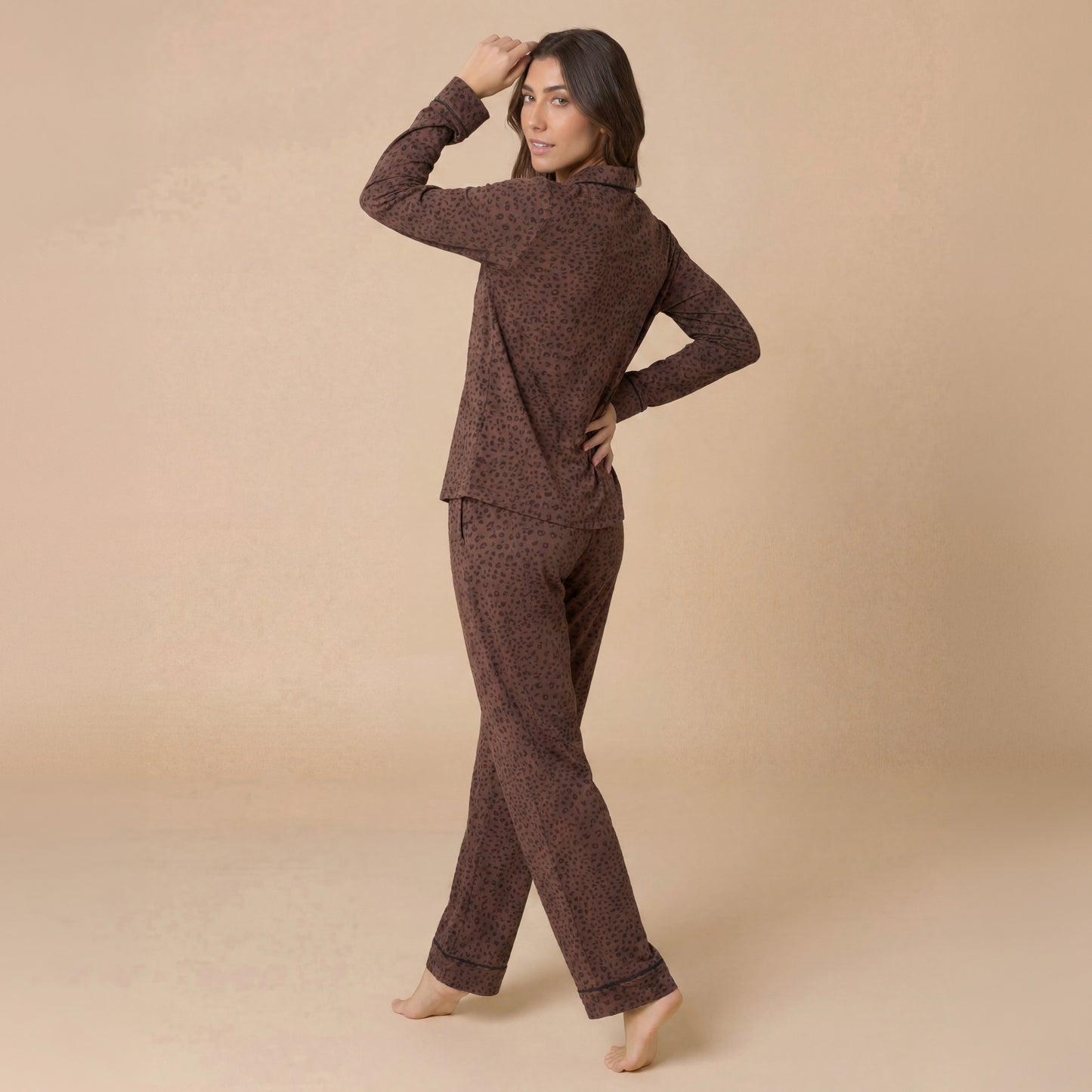 Aria - Slim Notch Collar PJ Set in Wild Espresso
