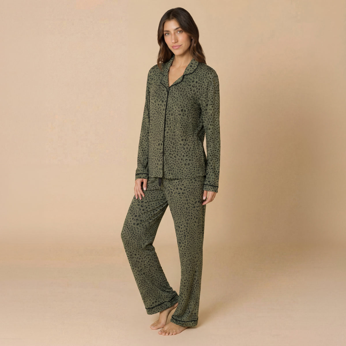Aria - Slim Notch Collar PJ Set Aria - Slim Notch Collar PJ Set in Wild Olive