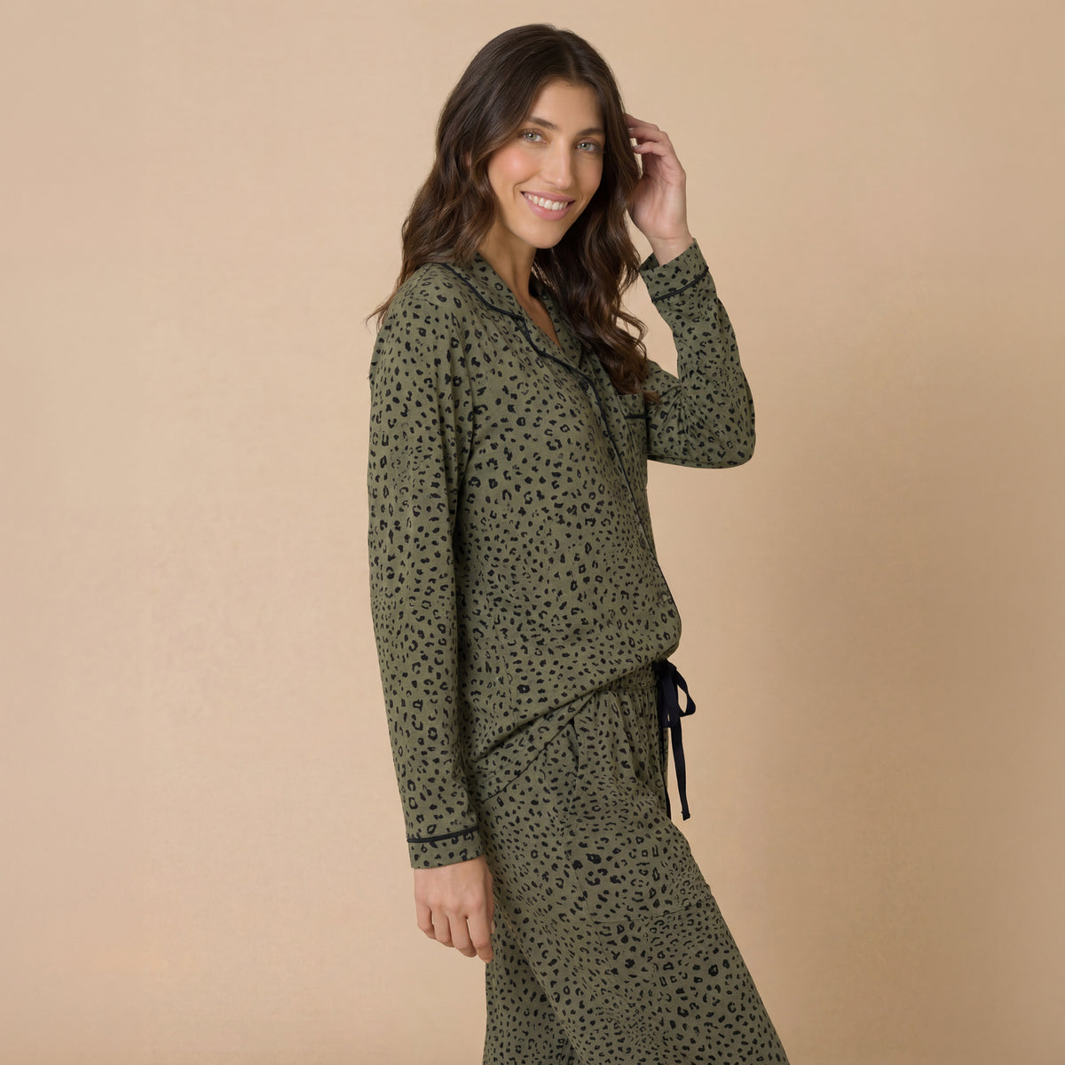 Aria - Slim Notch Collar PJ Set Aria - Slim Notch Collar PJ Set in Wild Olive