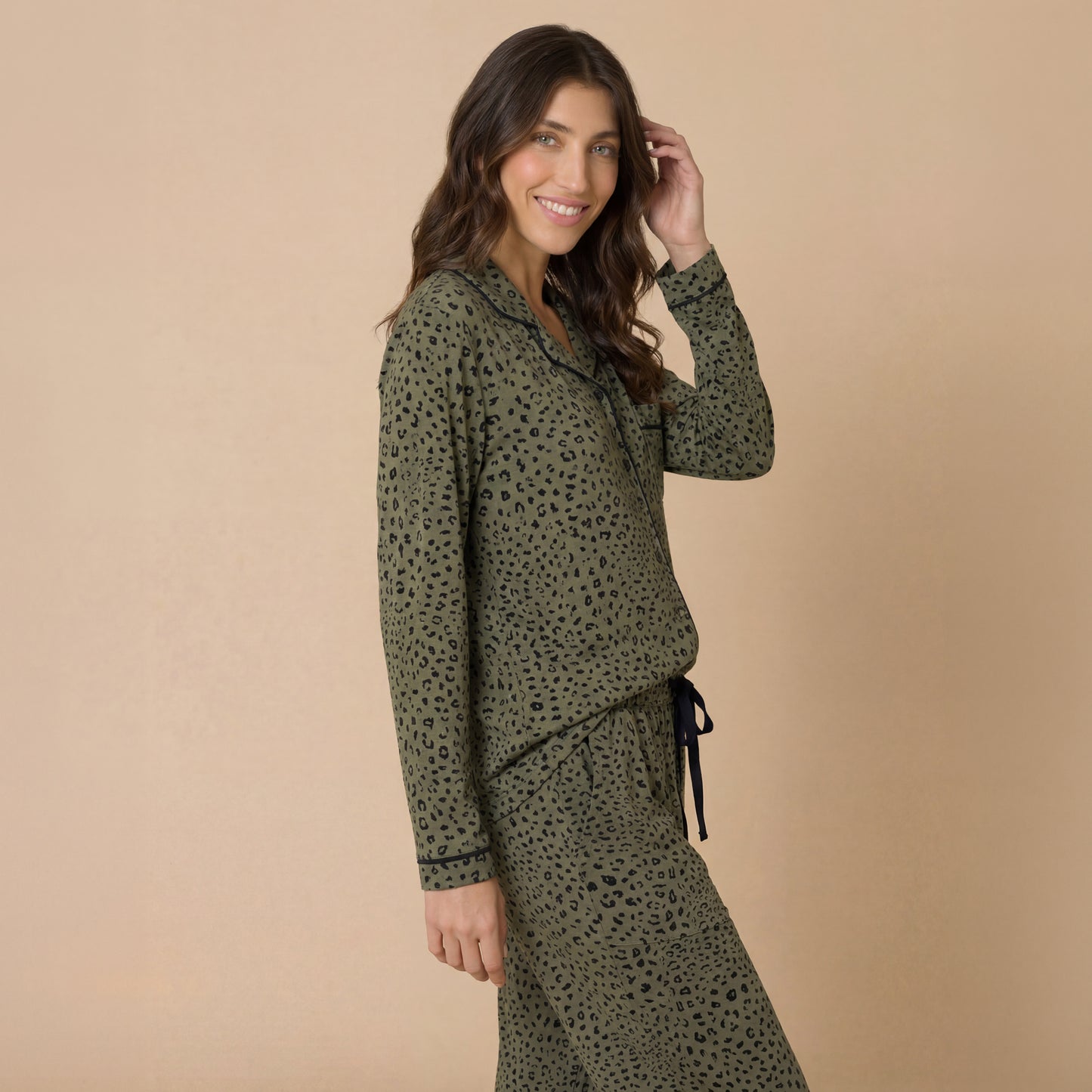 Aria - Slim Notch Collar PJ Set in Wild Olive