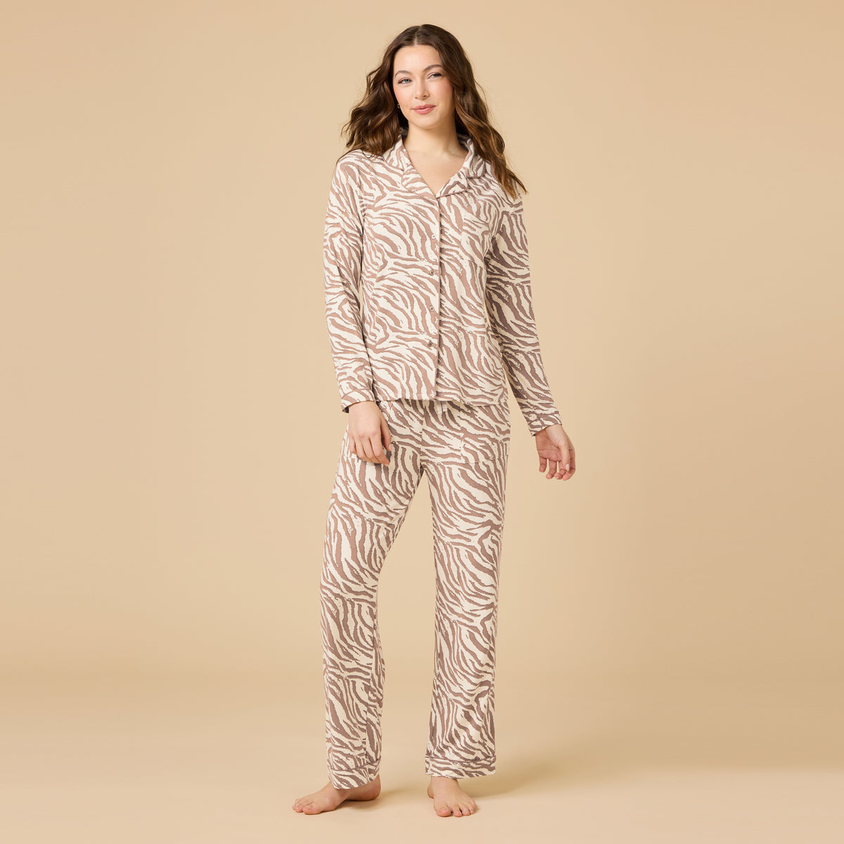 Aria - Slim Notch Collar PJ Set Aria - Slim Notch Collar PJ Set in Zebra Almond