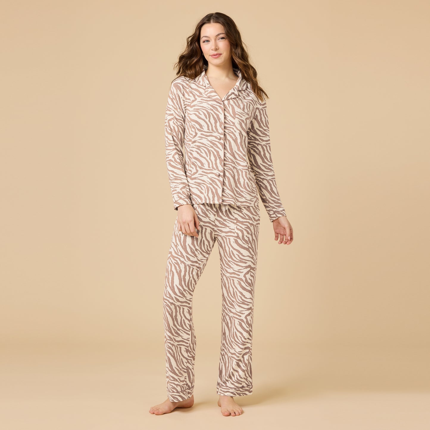 Aria - Slim Notch Collar PJ Set in Zebra Almond
