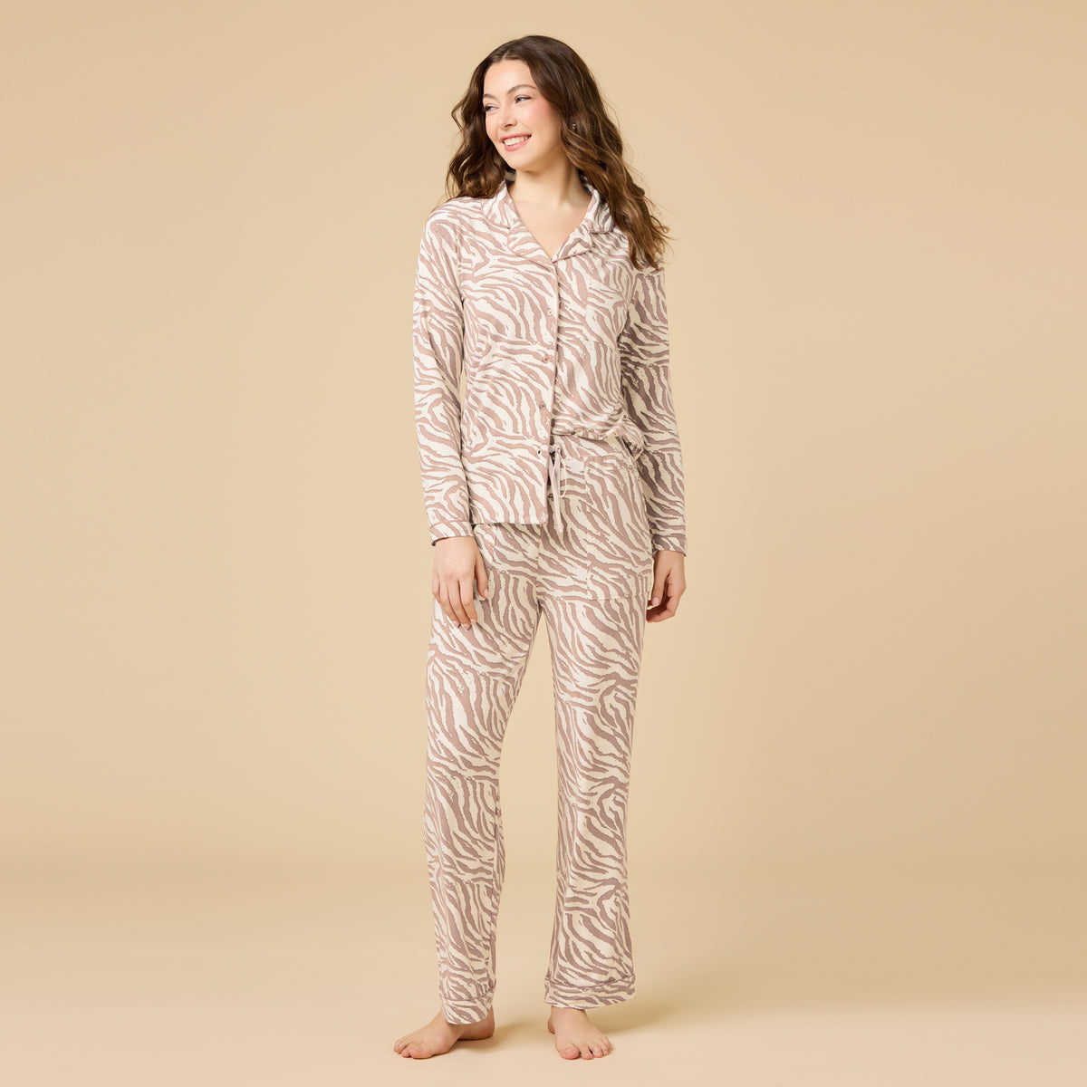 Aria - Slim Notch Collar PJ Set Aria - Slim Notch Collar PJ Set in Zebra Almond