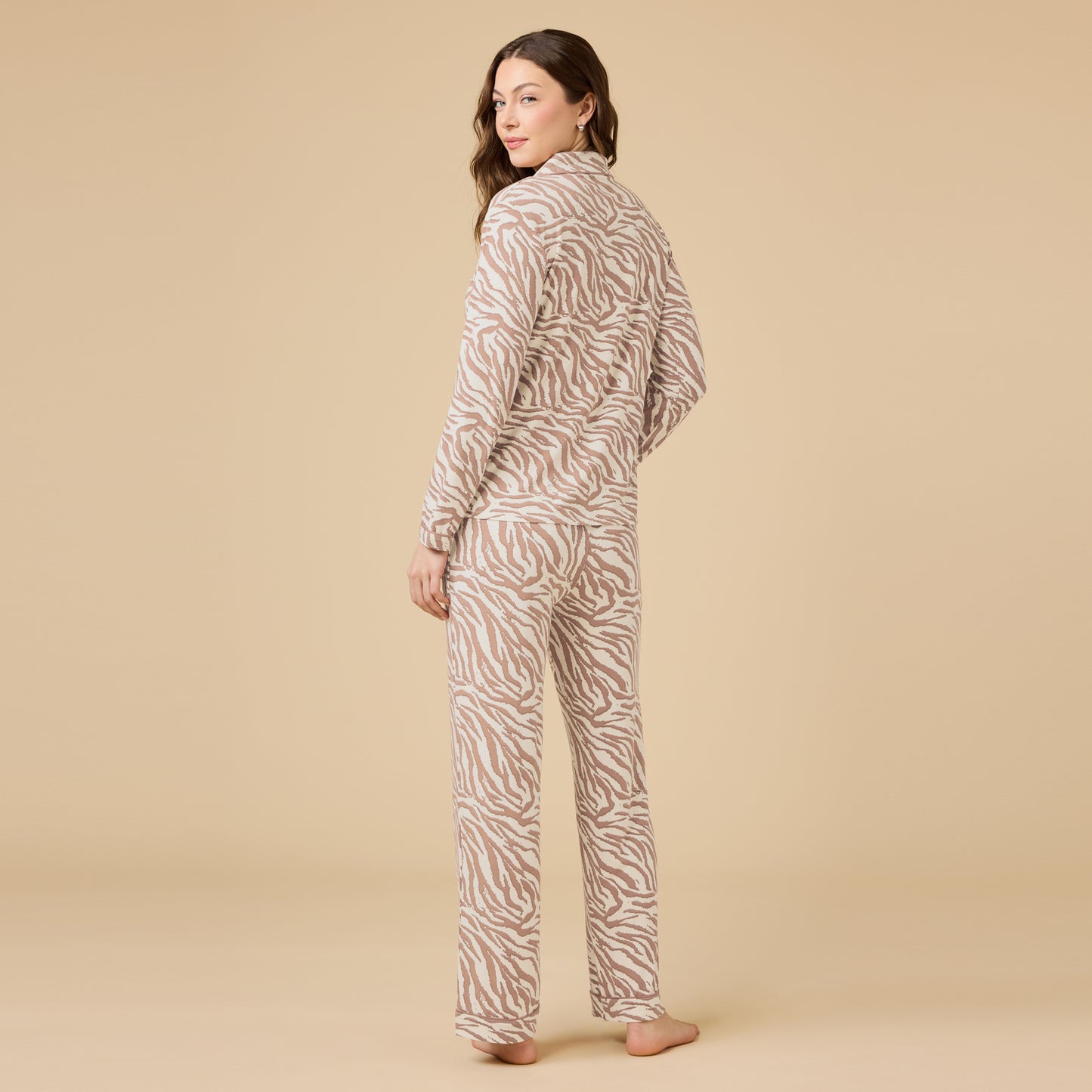 Aria - Slim Notch Collar PJ Set in Zebra Almond