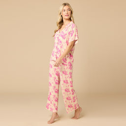 Caftan Top Cropped Pant Set Caftan Top Cropped Pant Set in Fuchsia Floral