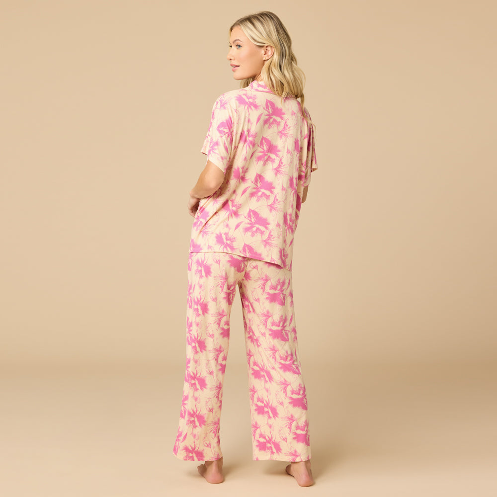 Caftan Top Cropped Pant Set in Fuchsia Floral