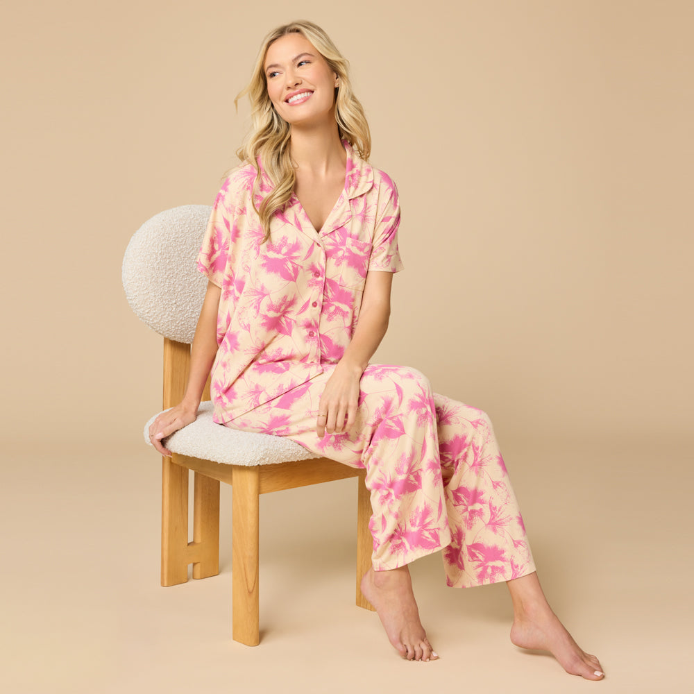 Caftan Top Cropped Pant Set Caftan Top Cropped Pant Set in Fuchsia Floral