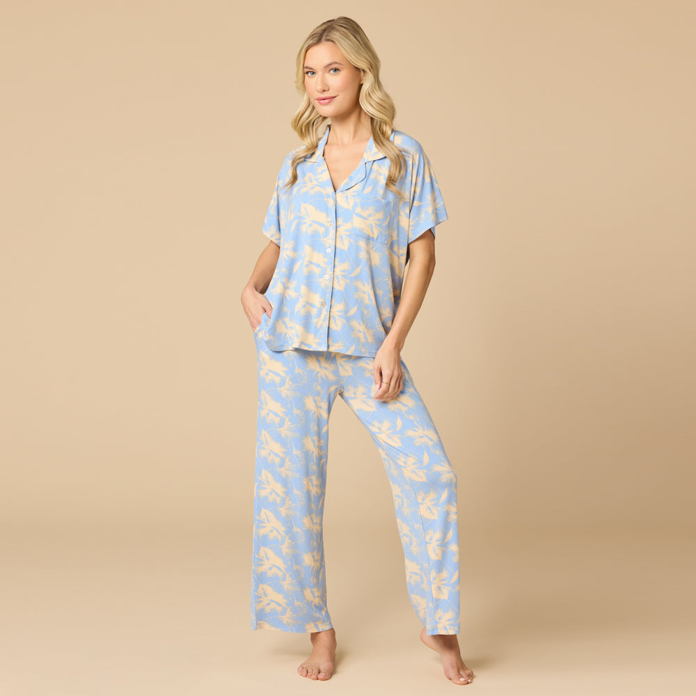 Caftan Top Cropped Pant Set in Sky Blue Floral