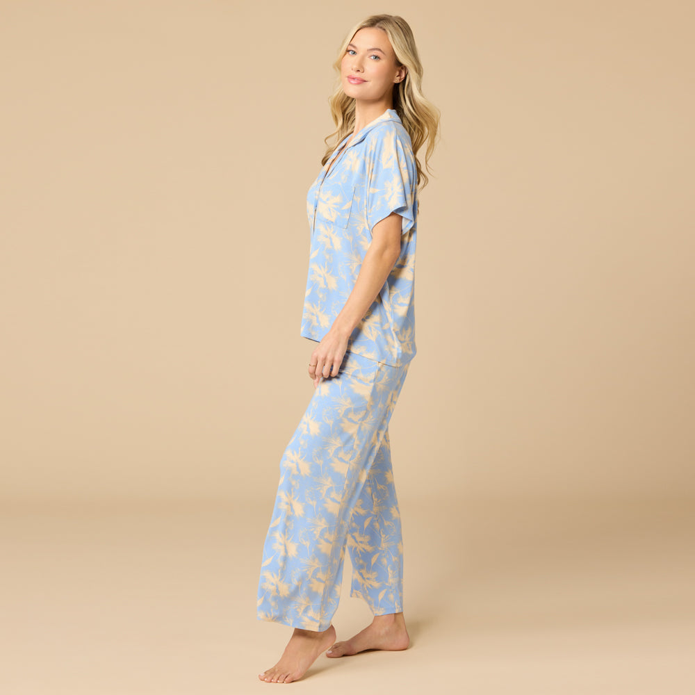 Caftan Top Cropped Pant Set Caftan Top Cropped Pant Set in Sky Blue Floral