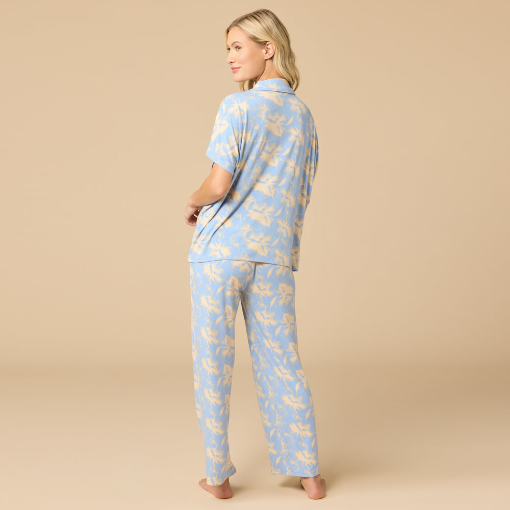 Caftan Top Cropped Pant Set in Sky Blue Floral