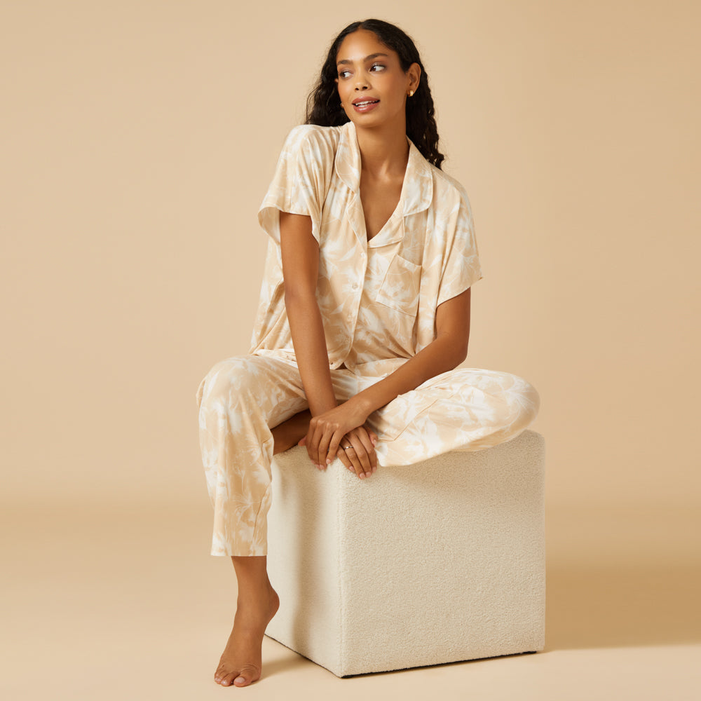 Caftan Top Cropped Pant Set in Warm Sand Floral