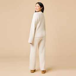 Cable Knit Marshmallow V-Neck with Flared Sleeve and Pant Cable Knit Marshmallow V-Neck with Flared Sleeve and Pant in Almond