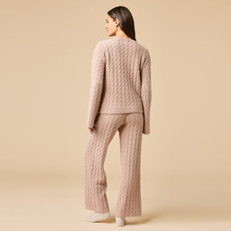 Cable Knit Marshmallow V-Neck with Flared Sleeve and Pant Cable Knit Marshmallow V-Neck with Flared Sleeve and Pant in Coco