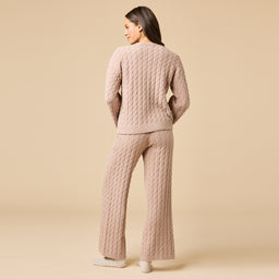 Cable Knit Marshmallow V-Neck with Flared Sleeve and Pant Cable Knit Marshmallow V-Neck with Flared Sleeve and Pant in Coco