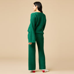 Cable Knit Marshmallow V-Neck with Flared Sleeve and Pant Cable Knit Marshmallow V-Neck with Flared Sleeve and Pant in Green