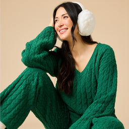 Cable Knit Marshmallow V-Neck with Flared Sleeve and Pant Cable Knit Marshmallow V-Neck with Flared Sleeve and Pant in Green