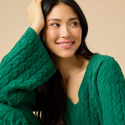 Cable Knit Marshmallow V-Neck with Flared Sleeve and Pant Cable Knit Marshmallow V-Neck with Flared Sleeve and Pant in Green
