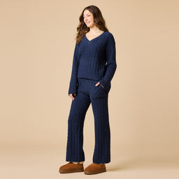 Cable Knit Marshmallow V-Neck with Flared Sleeve and Pant Cable Knit Marshmallow V-Neck with Flared Sleeve and Pant in Midnight