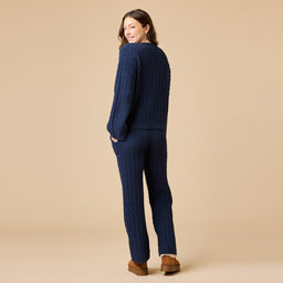 Cable Knit Marshmallow V-Neck with Flared Sleeve and Pant Cable Knit Marshmallow V-Neck with Flared Sleeve and Pant in Midnight