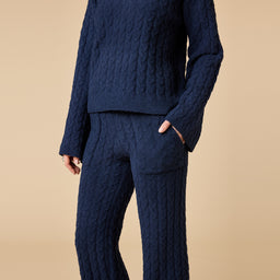 Cable Knit Marshmallow V-Neck with Flared Sleeve and Pant Cable Knit Marshmallow V-Neck with Flared Sleeve and Pant in Midnight