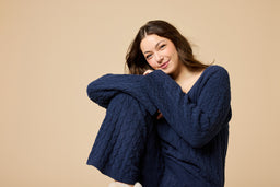 Cable Knit Marshmallow V-Neck with Flared Sleeve and Pant Cable Knit Marshmallow V-Neck with Flared Sleeve and Pant in Midnight