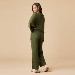 Cable Knit Marshmallow V-Neck with Flared Sleeve and Pant Cable Knit Marshmallow V-Neck with Flared Sleeve and Pant in Olive
